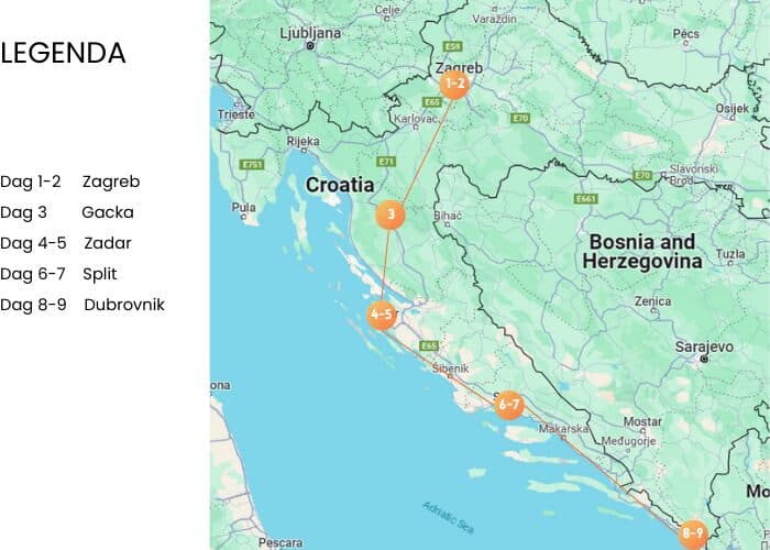 Routekaart Rondreis Kroatië
