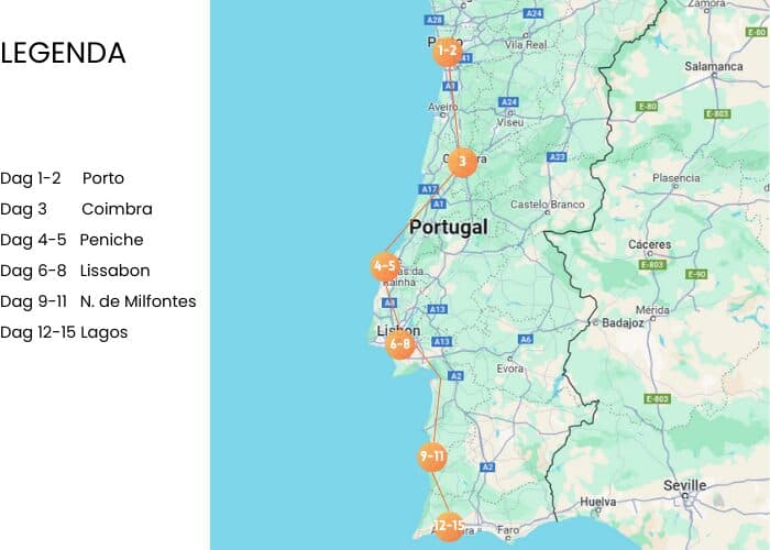 Routekaart Rondreis Portugal